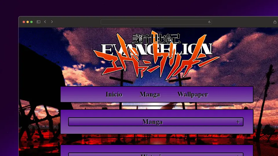 Captura de pantalla del proyecto Web sobre Neon Genesis Evangelion